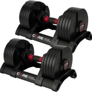 core™ adjustable dumbbell set – 5–50 lb quick change weights | space saving home gym dumbbells for men & women